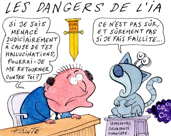 Dessin: Devant le juge, qui est responsable des erreurs de l’IA ?